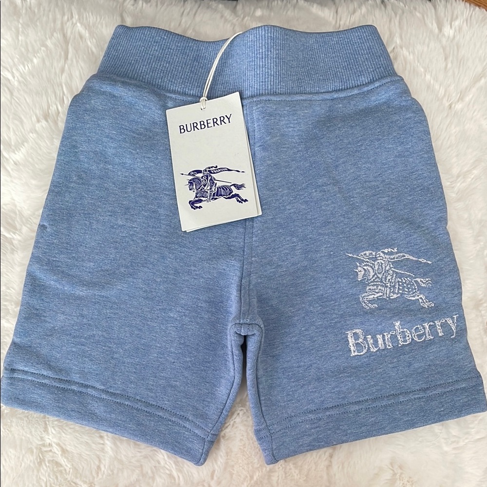 Burberry NWT toddler boy size 3Y light blue jogger shorts.